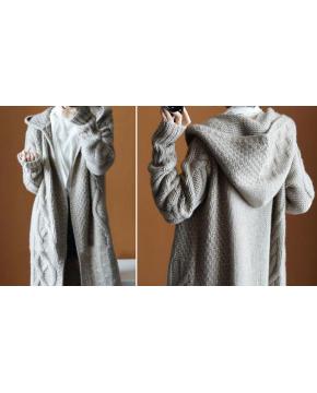 Long Knitted Hooded Cardigan - 3 Colours