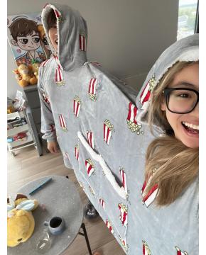 Grey Novelty Couples Hooded Blanket