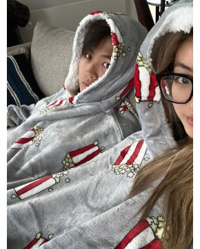 Grey Novelty Couples Hooded Blanket