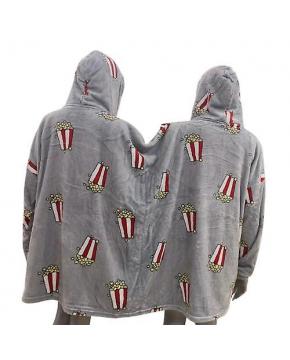 Grey Novelty Couples Hooded Blanket