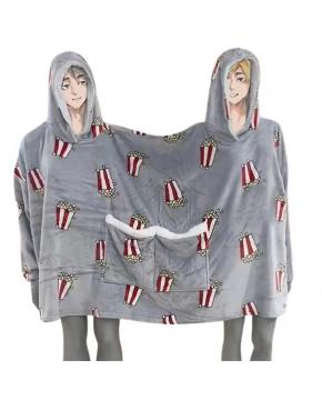 Grey Novelty Couples Hooded Blanket