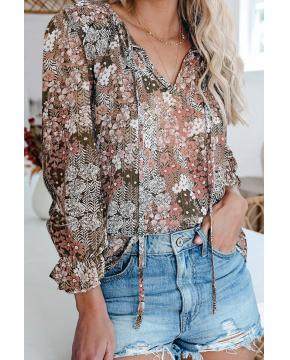 Women's V-Neck Floral Chiffon Blouse