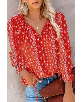 Women's V-Neck Floral Chiffon Blouse