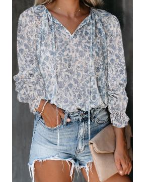 Women's V-Neck Floral Chiffon Blouse