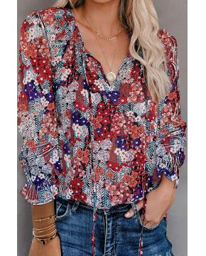 Women's V-Neck Floral Chiffon Blouse