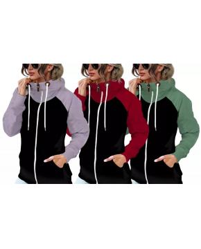 Women's Colour Block Hooded Zip-Up Sweat...