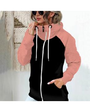 Women's Colour Block Hooded Zip-Up Sweatshirt with Pockets