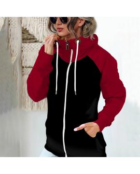 Women's Colour Block Hooded Zip-Up Sweatshirt with Pockets