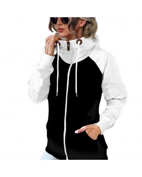 Women's Colour Block Hooded Zip-Up Sweatshirt with Pockets