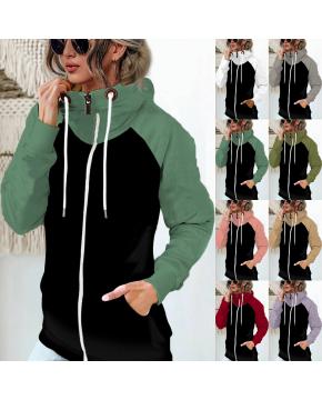 Women's Colour Block Hooded Zip-Up Sweatshirt with Pockets