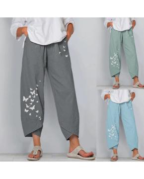 Women's Butterfly Print Cotton Trousers ...