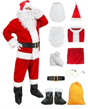 10pcs Deluxe Adults Christmas Santa Costume Suit