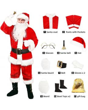 10pcs Deluxe Adults Christmas Santa Costume Suit