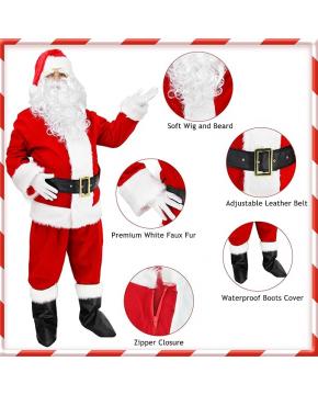 10pcs Deluxe Adults Christmas Santa Costume Suit