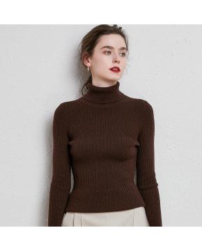 Womens Soft Turtle Neck Rib Knit Tops