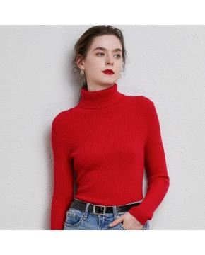 Womens Soft Turtle Neck Rib Knit Tops